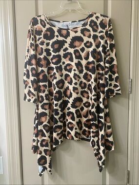 TulipStyle Leopard Print Asymmetrical Tunic in Black, Brown, Cream